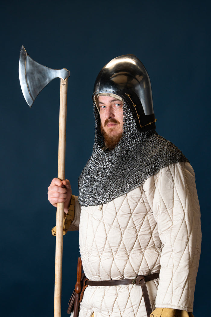 14th century bascinet with aventail flat rings round rivets, 2 mm (battle-ready)