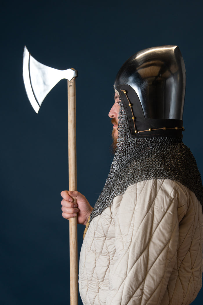 14th century bascinet with aventail flat rings round rivets, 2 mm (battle-ready)