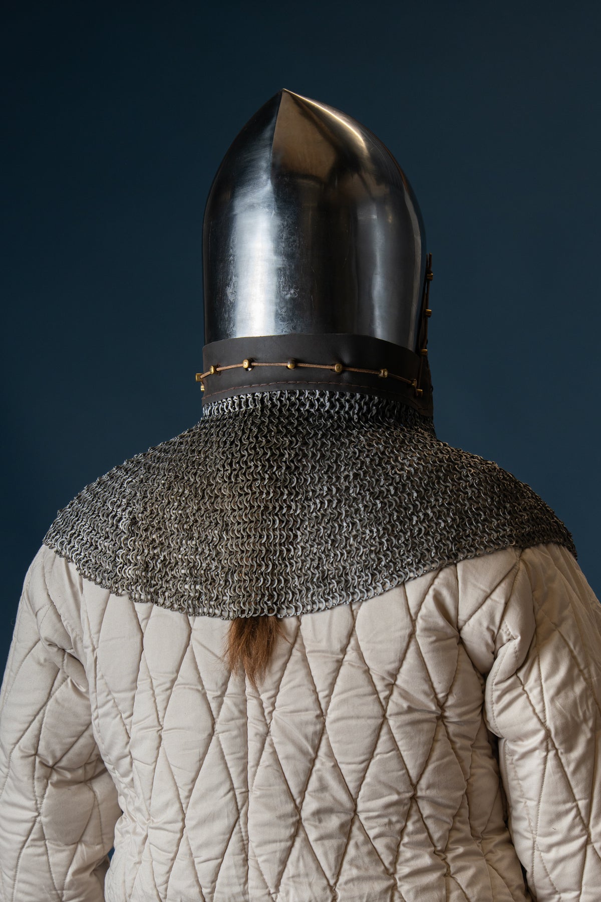 14th century bascinet with aventail flat rings round rivets, 2 mm (battle-ready)