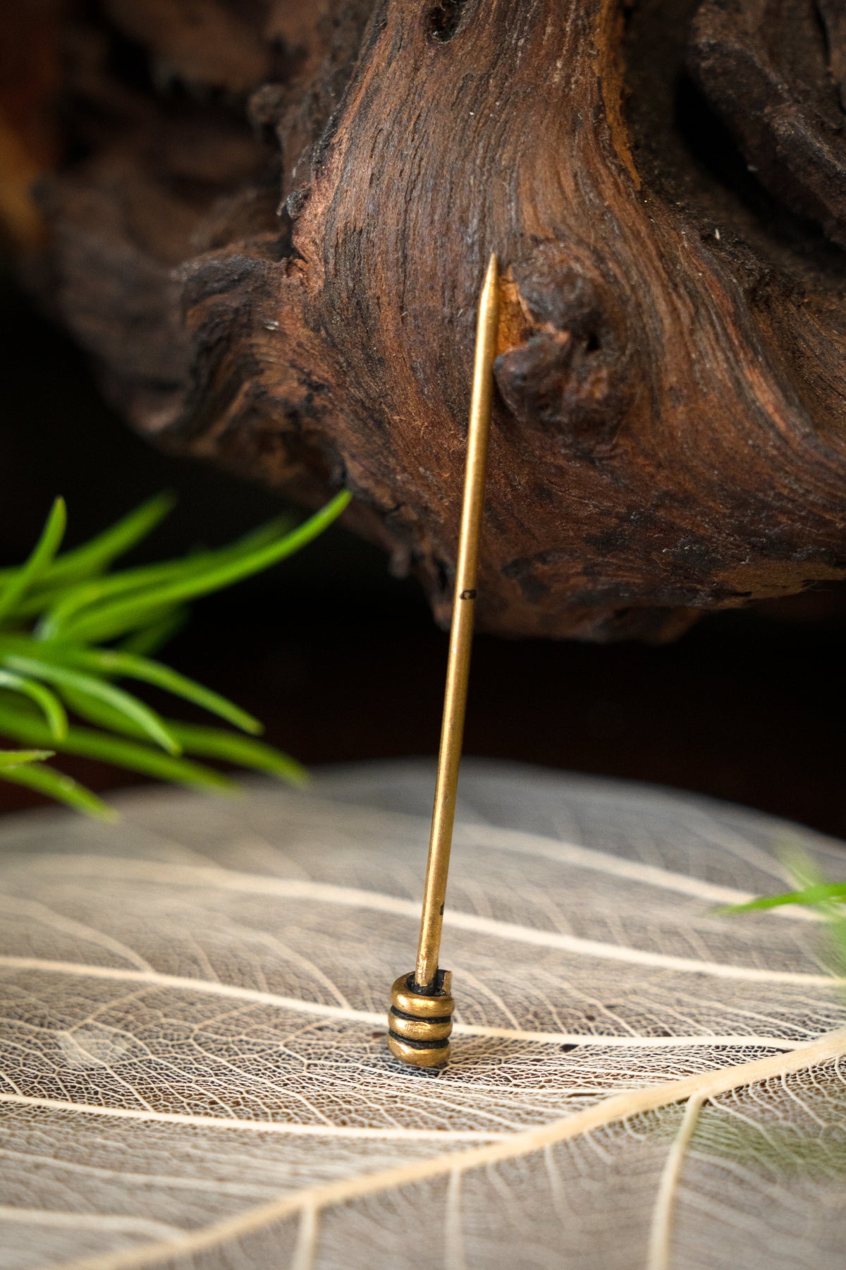 Medieval pin for headwear, brass
