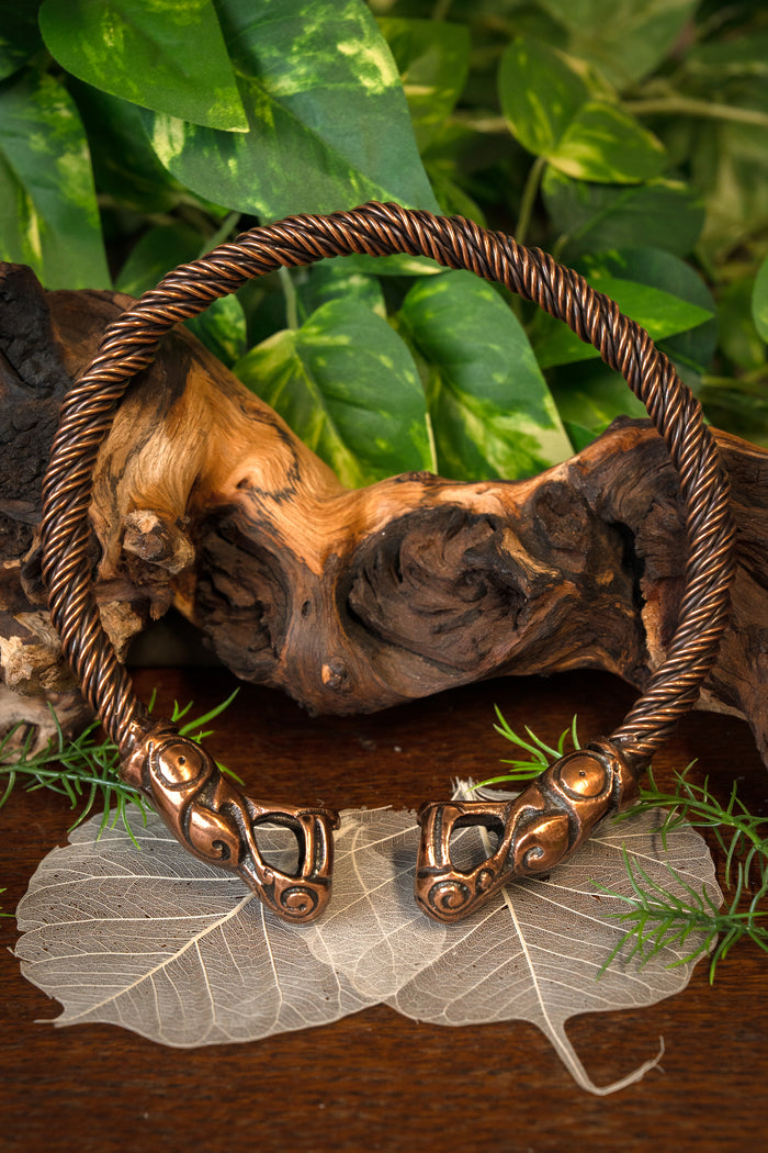 Viking torque with dragons, copper