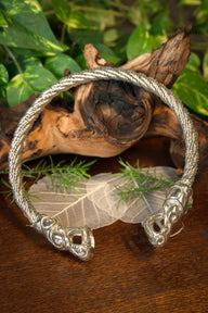 Viking torque with dragons, silvered