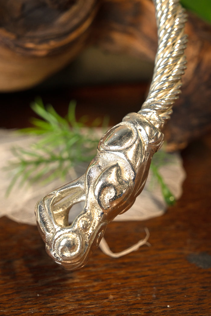 Viking torque with dragons, silvered
