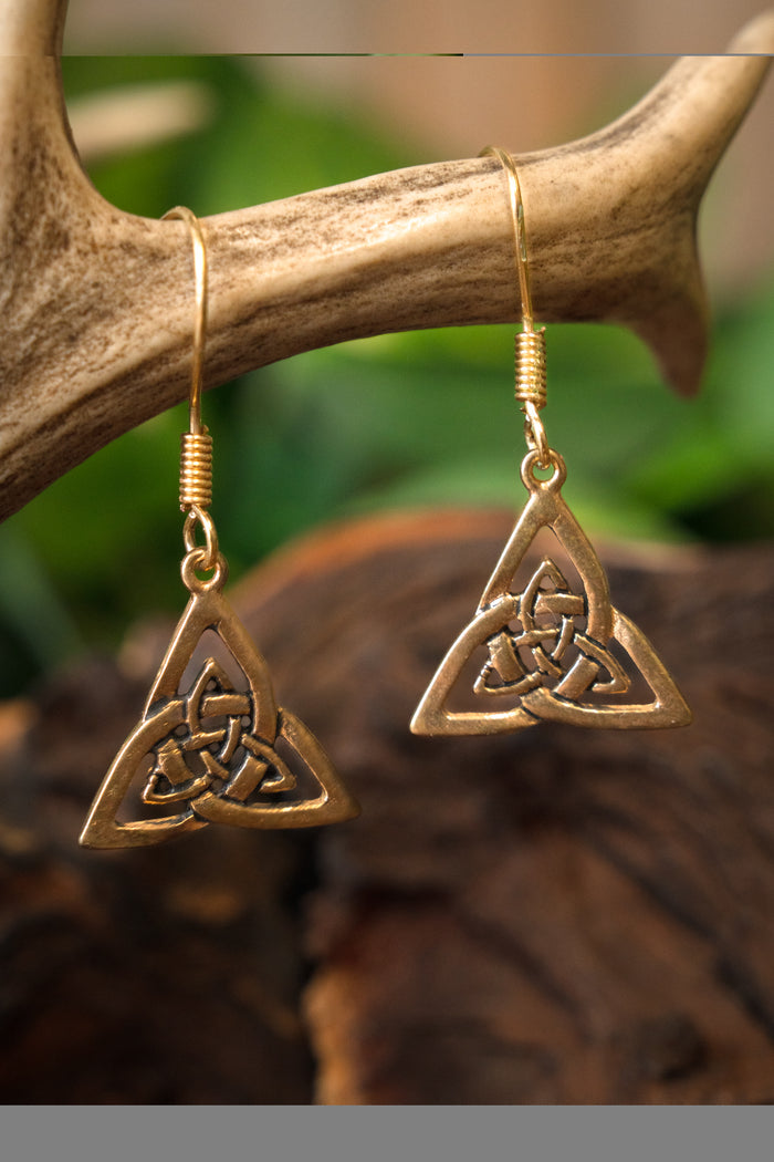 Celtic earrings triquetra, bronze