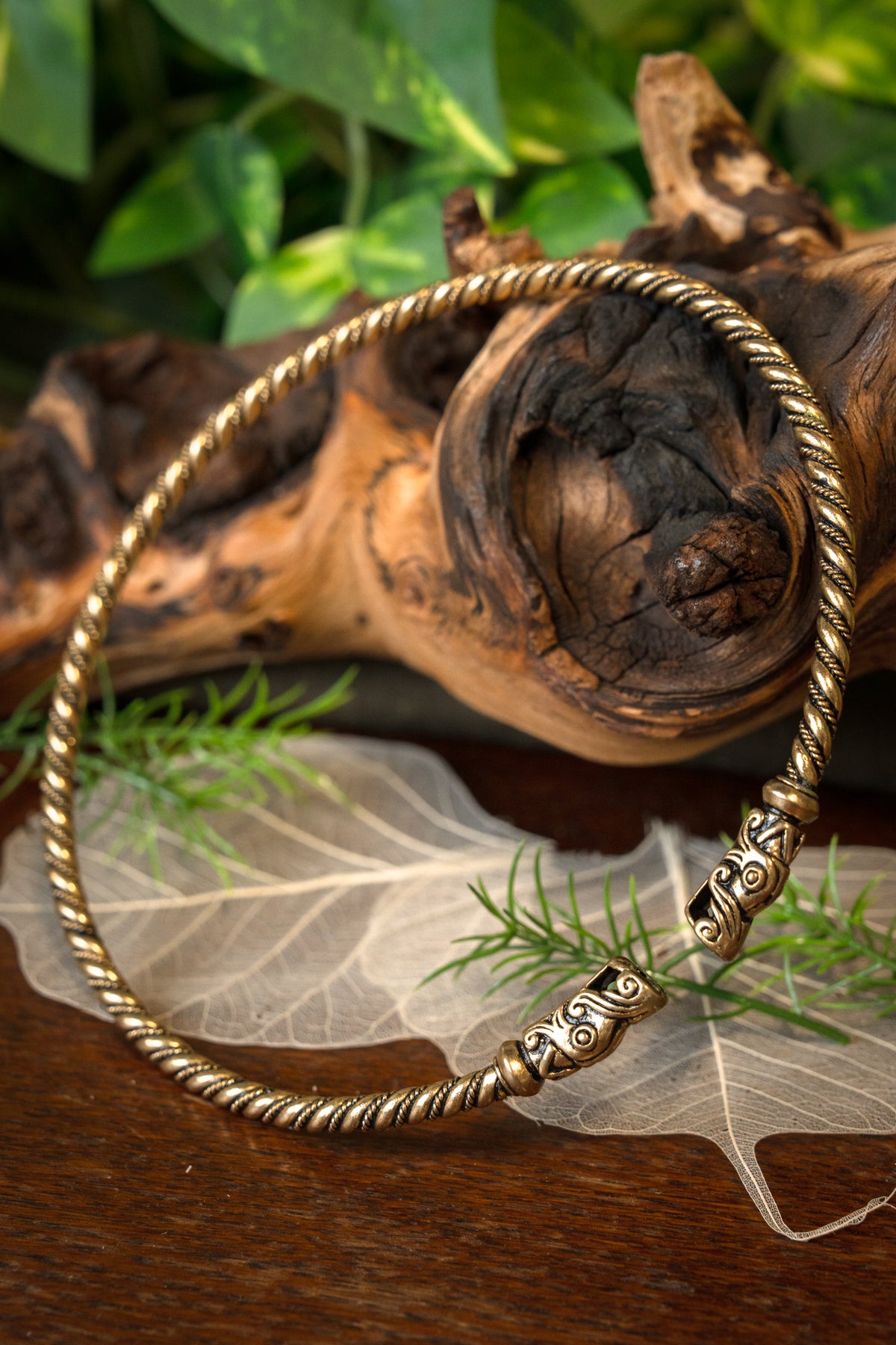 Viking torque with dragon heads, bronze