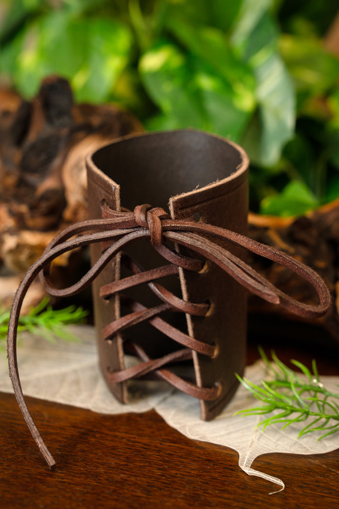 Leather bracer, underarm guard, brown, S