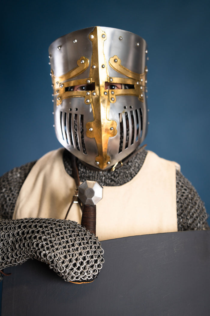 Medieval bucket helmet Westminster Psalter, 1-1.2 mm