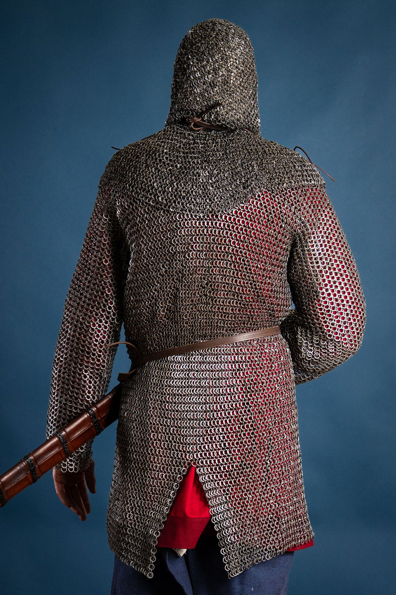 Hauberk with split, mixed, flat rings, round rivets 9 mm