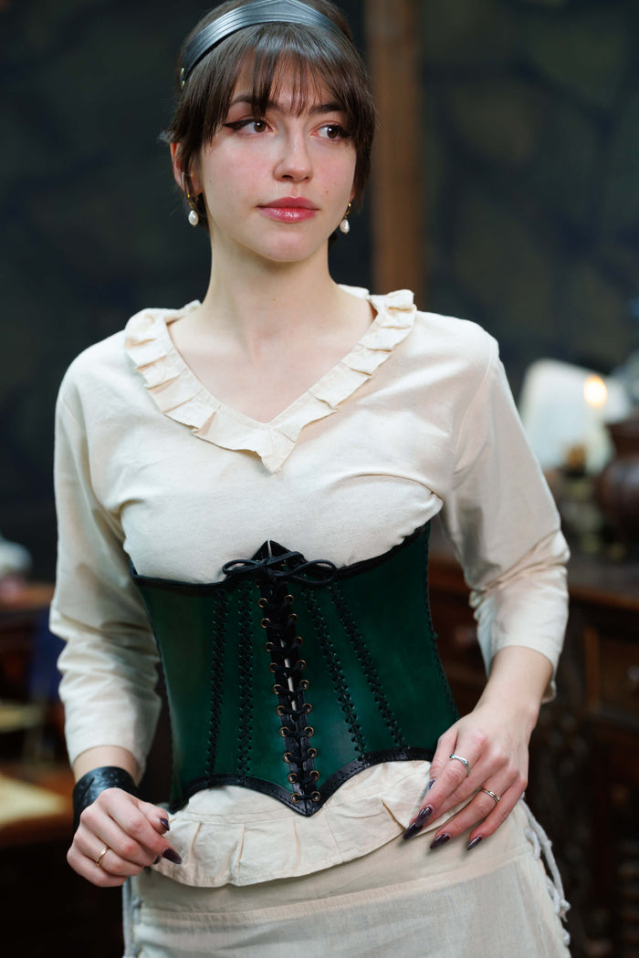Corset Dunja, leather, green