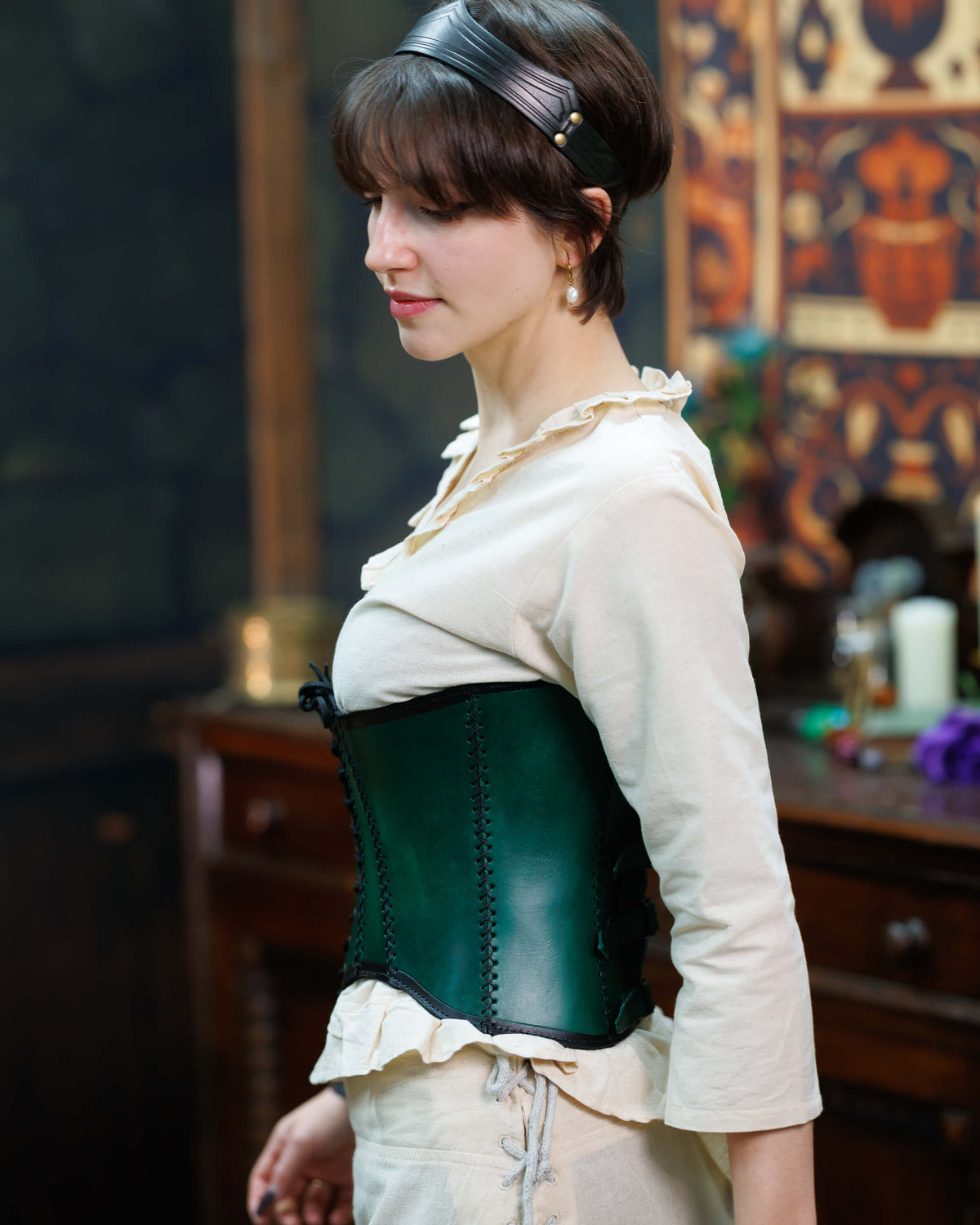 Corset Dunja, leather, green