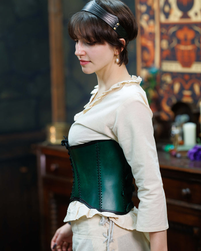 Corset Dunja, leather, green