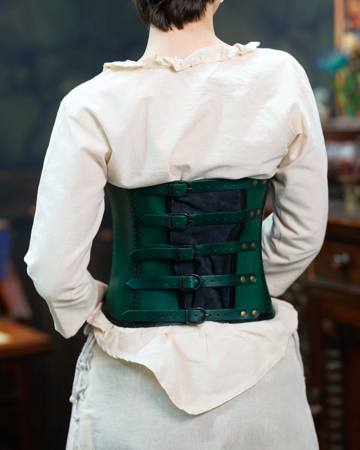 Corset Dunja, leather, green