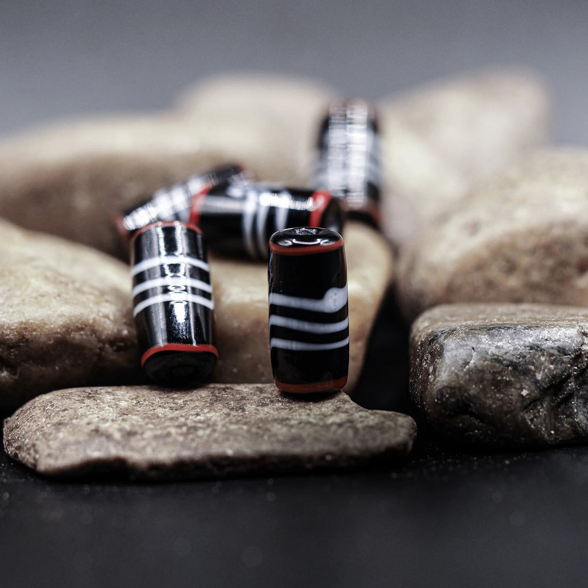 Viking glass bead Ribe (Denmark), black, 5 pieces