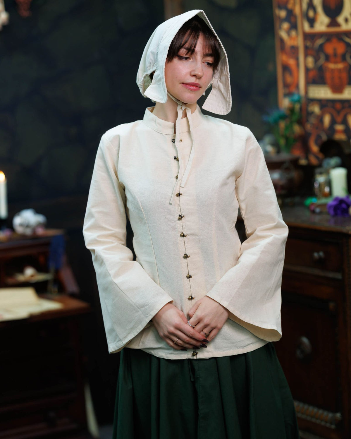 Renaissance blouse Kassandra, licht katoen, crème
