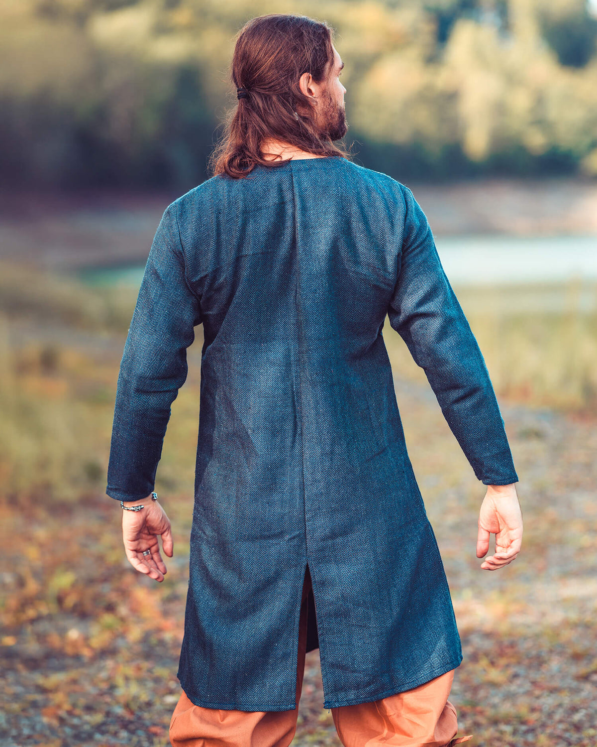 Normandy tunic Sigeric, herringbone pattern, blue