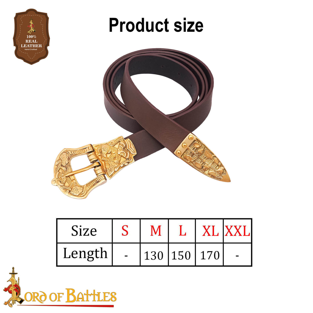 Viking belt Borre style, brown, worn