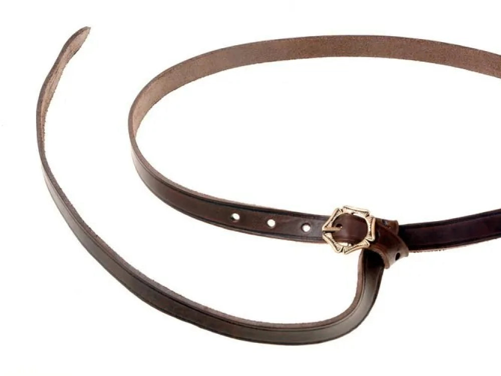 Medieval belt with five-step buckle, bronze, black leather