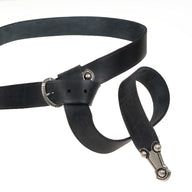 Alemanni belt with belt tongue, 4 cm, black leather, silver plated brass