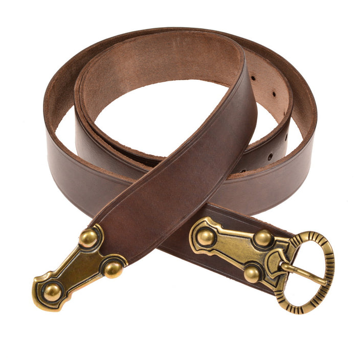 Alemanni belt with belt tongue, 4 cm, brown leather, brass