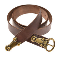 Alemanni belt with belt tongue, 4 cm, brown leather, silver plated brass