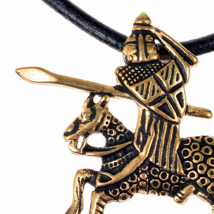 Medieval tournament knight pendant, 14th century, silvered bronze