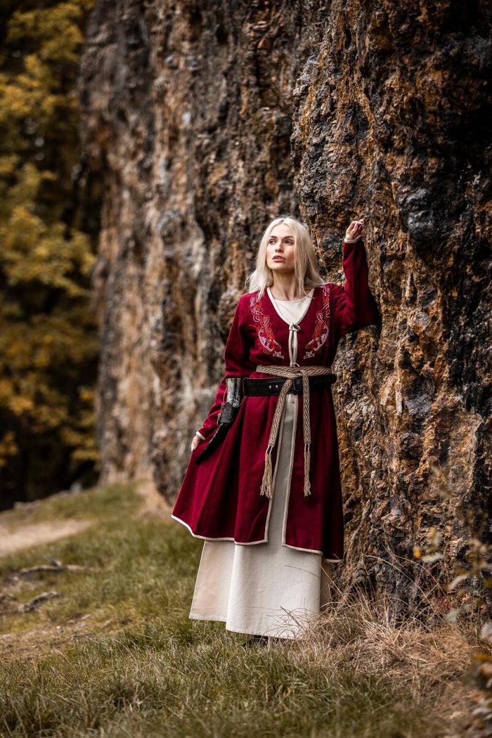 Viking kaftan Skadi, wool blend, red