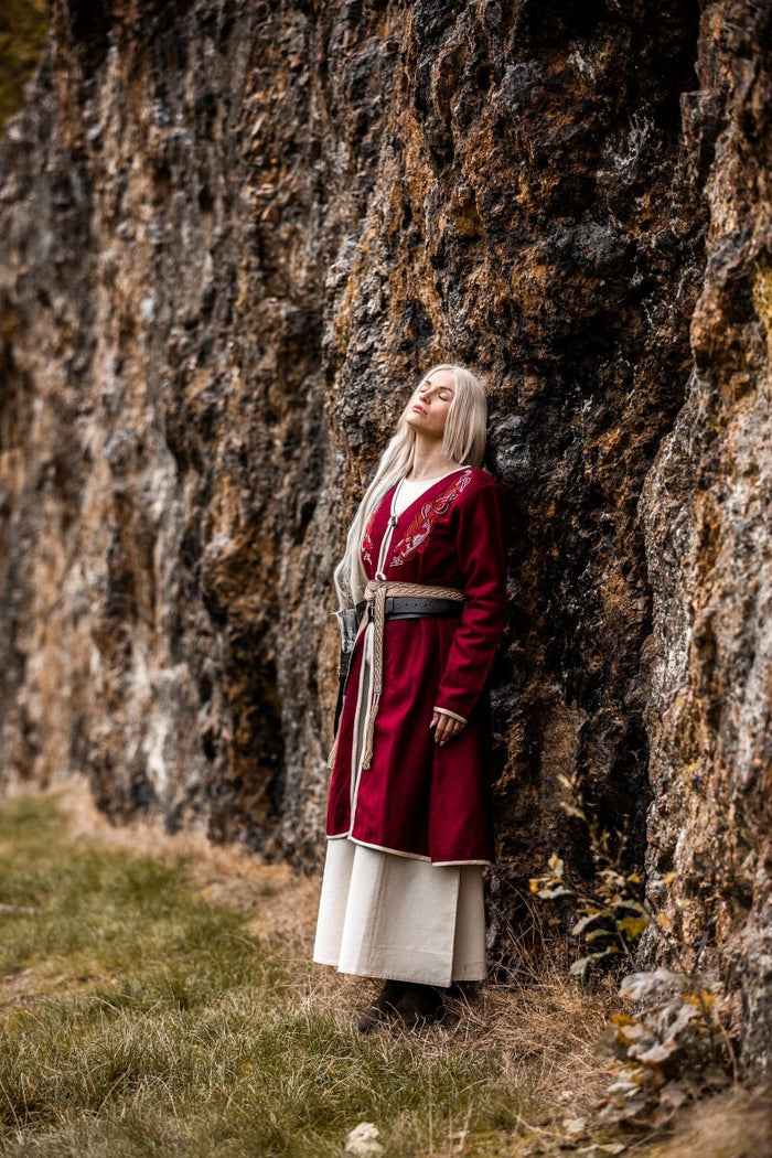 Viking kaftan Skadi, wool blend, red