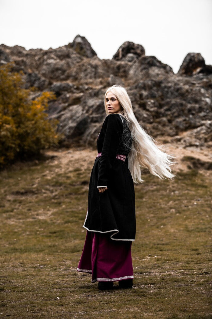 Viking kaftan Skadi, wolmix, zwart