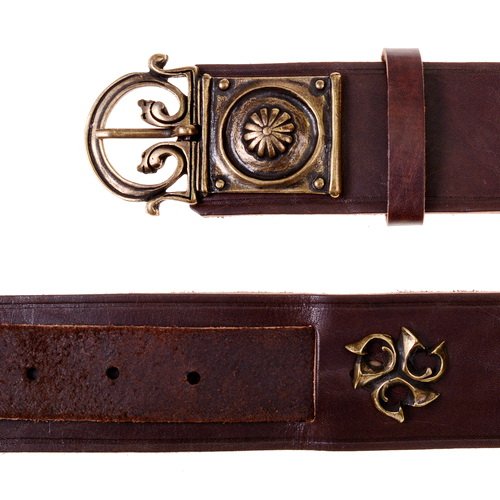 Roman belt with Triquetra fitting, 5 cm, black leather, brass