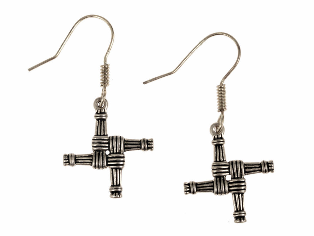 Irish Brigid Cross earrings, silvered bronze