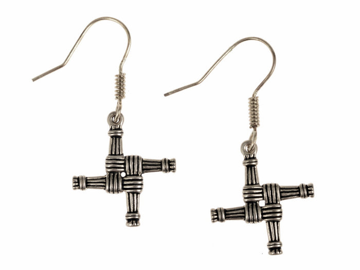 Irish Brigid Cross earrings, silvered bronze