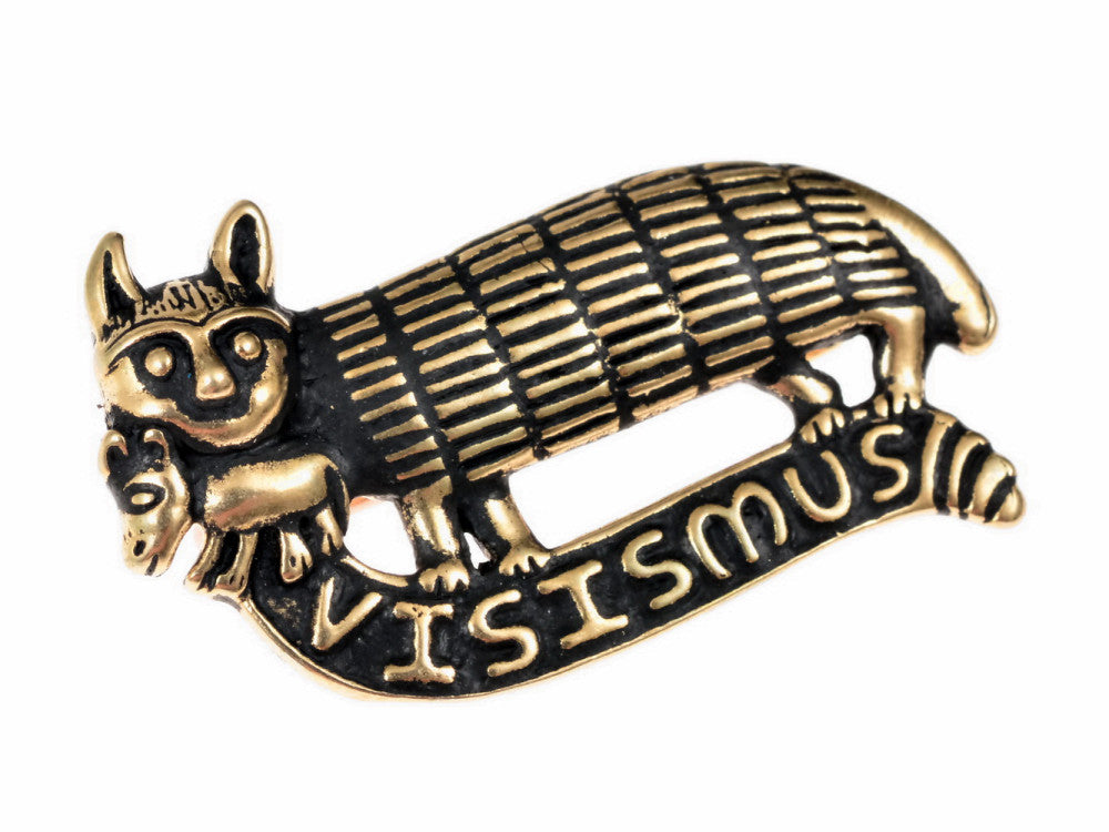 Pilgrim sign cat with mouse, 15th century, bronze