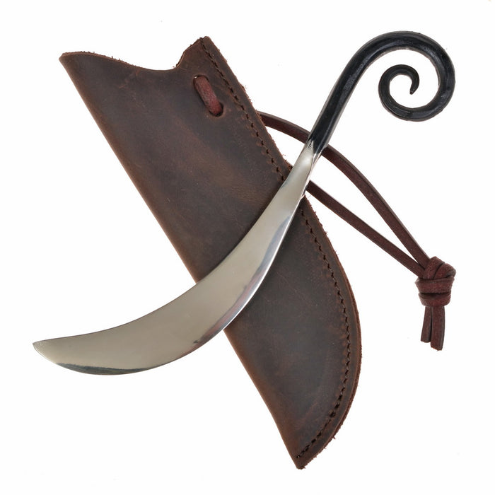 Druid knife, carbon steel with leather sheath