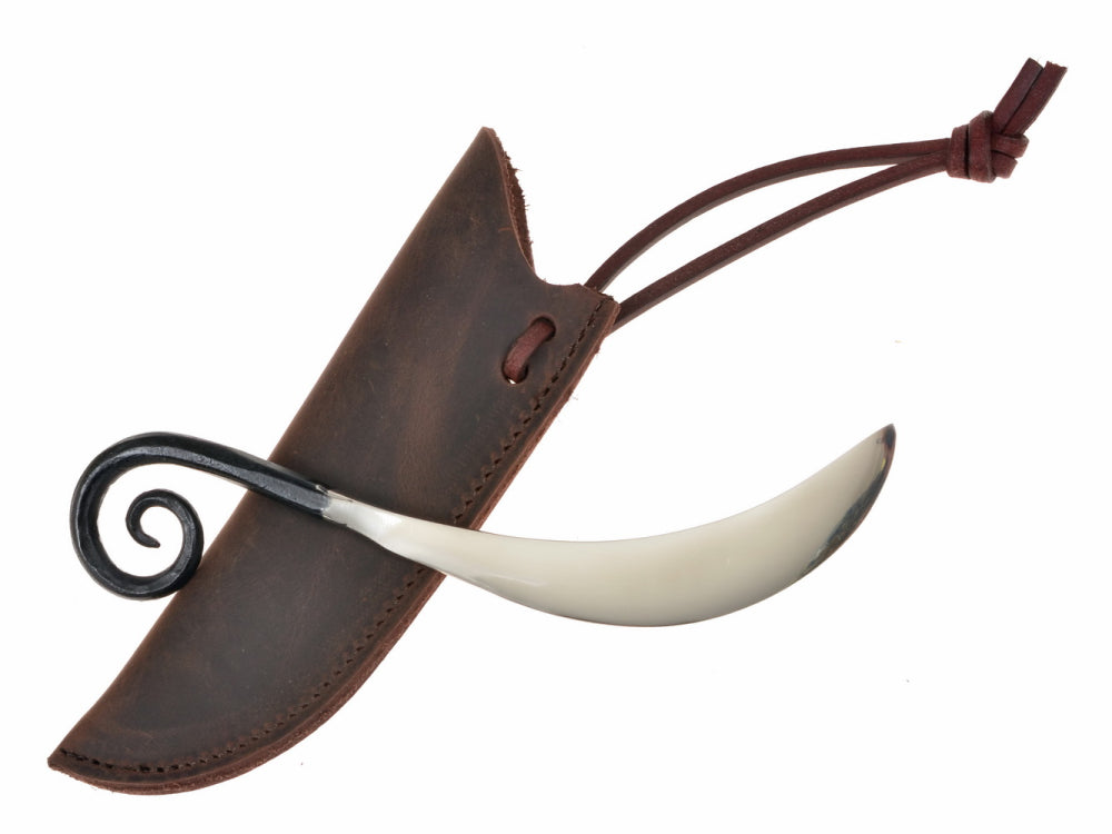 Druid knife, carbon steel with leather sheath