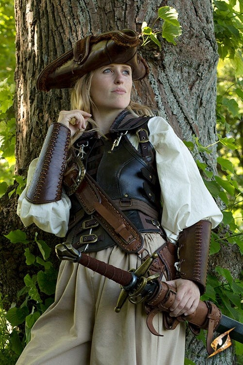Battle leather bracers, forearm guards, brown