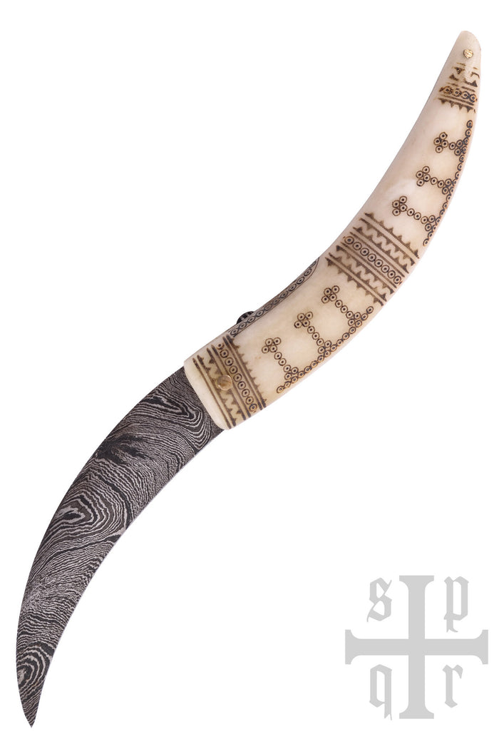 Viking folding knife damascus, semi-sharp