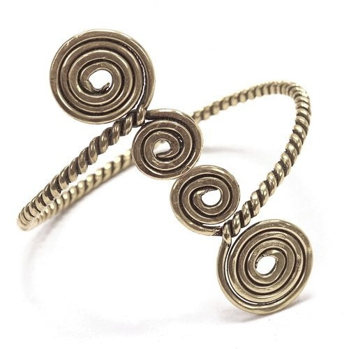 Bracciale celtico da braccio con spirali, bronzo argentato