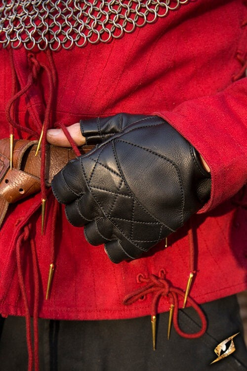 Leather fingerless gloves, black