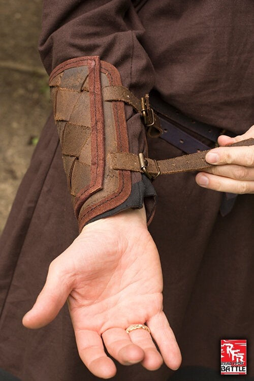Leather Viking bracers, underarm guards, brown, pair
