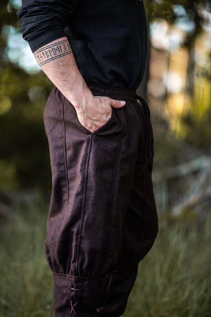 Viking trousers Jorvik, brown, wool mix
