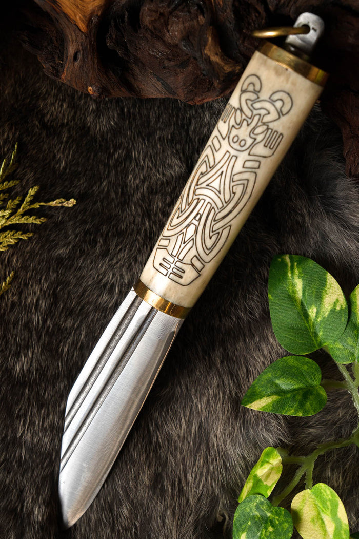 Viking seax Borre style with bone grip, semi-sharp