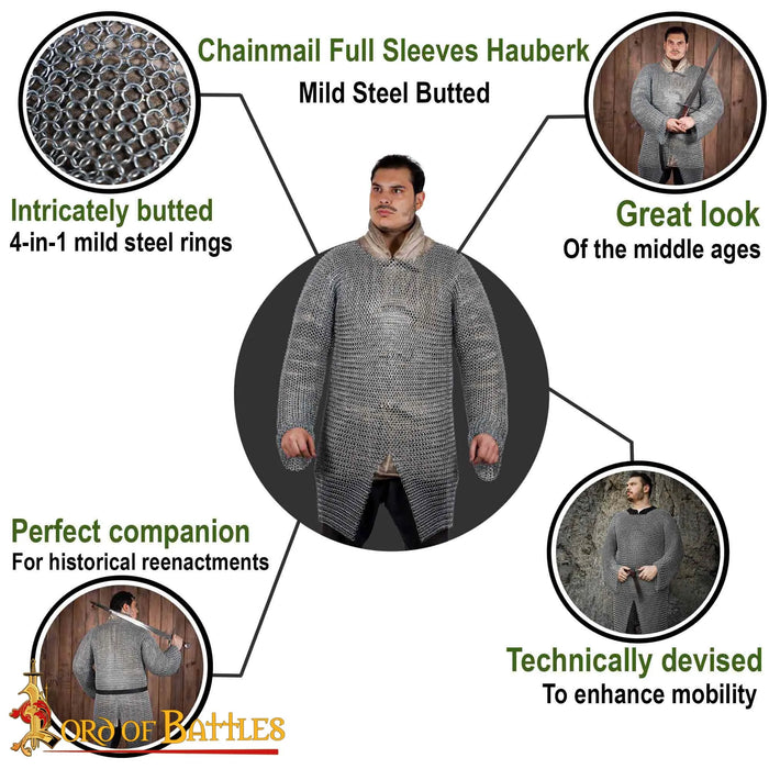 Hauberk with split, black, unriveted 10 mm