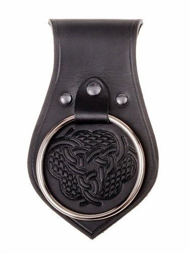 Leather weapon holder for belt, knot motif, black