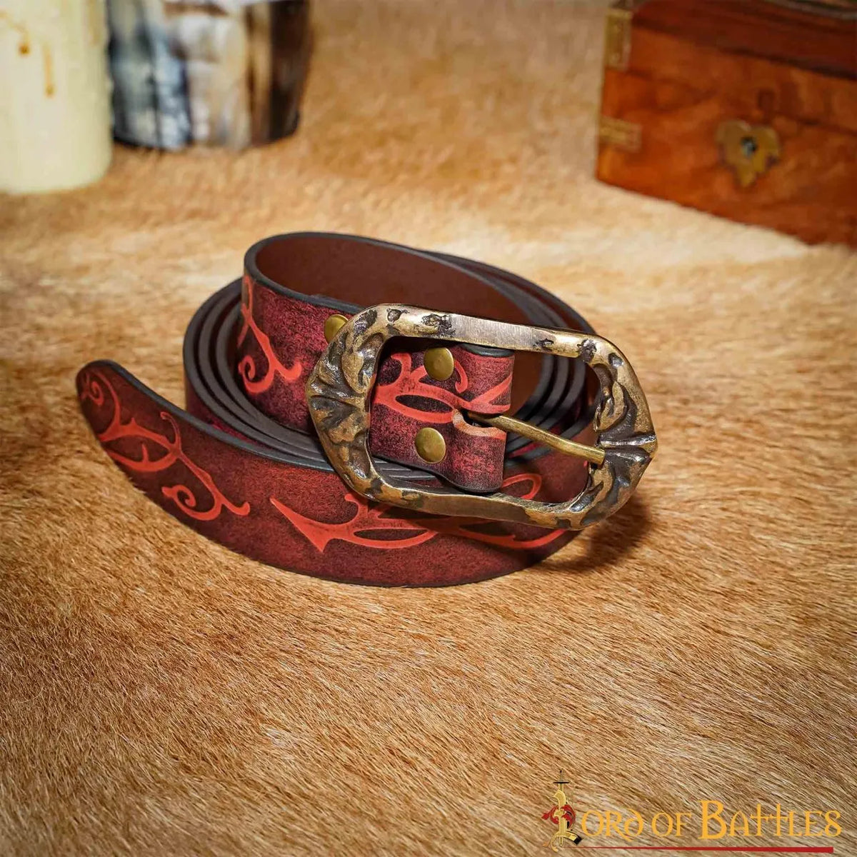 Leather belt Aranel, Red