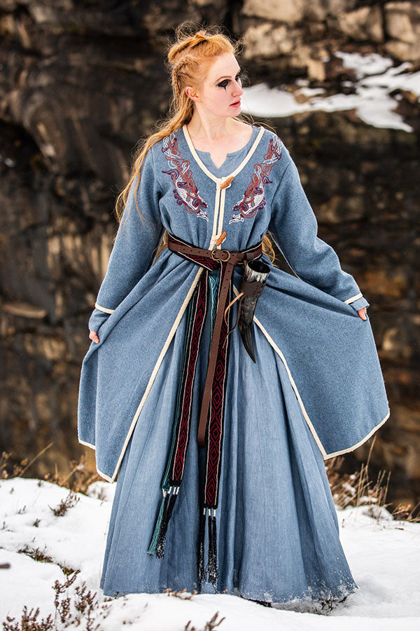 Viking kaftan Skadi, blue, wool blend