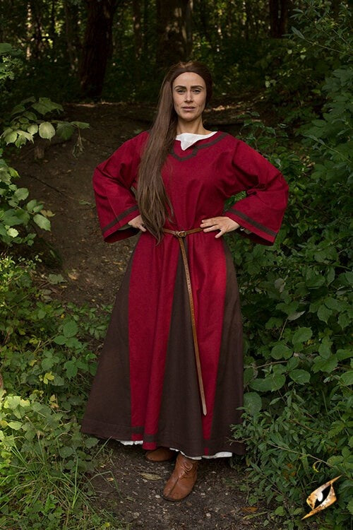 Viking dress Astrid, red/brown