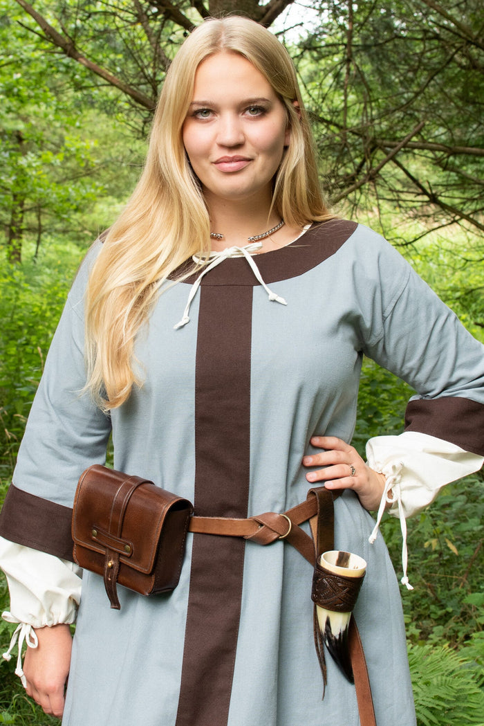 Carolingian dress Clotilde, dalmatica, blue-brown