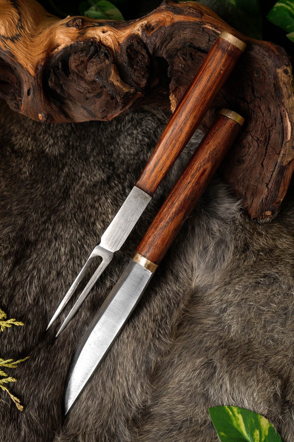 Sgian achlais with knife and fork, semi-sharp