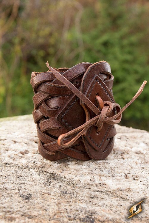 Braided bracelet, brown, leather