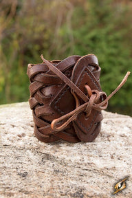 Braided bracelet, brown, leather